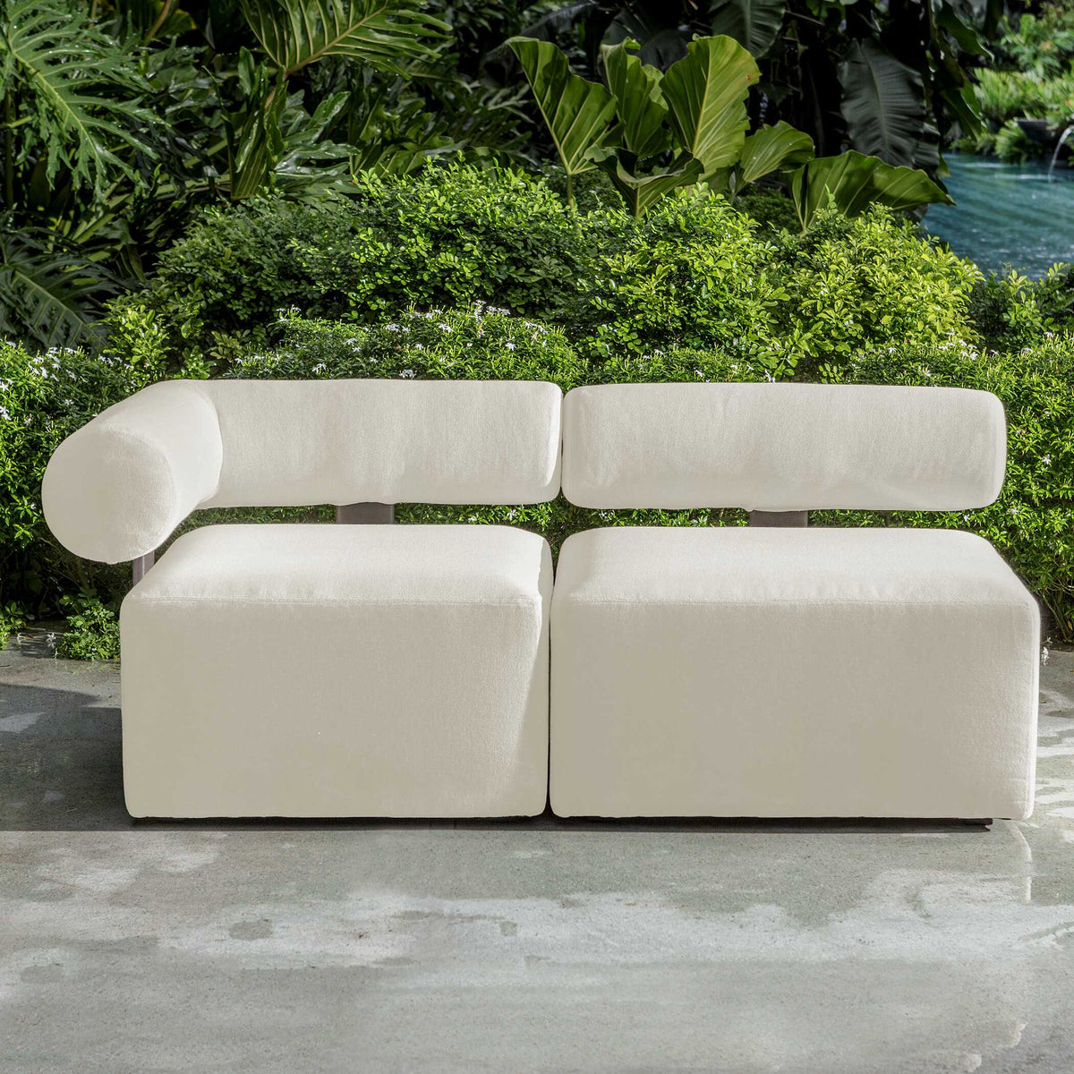 Bolster Back White Armless Outdoor Sofa