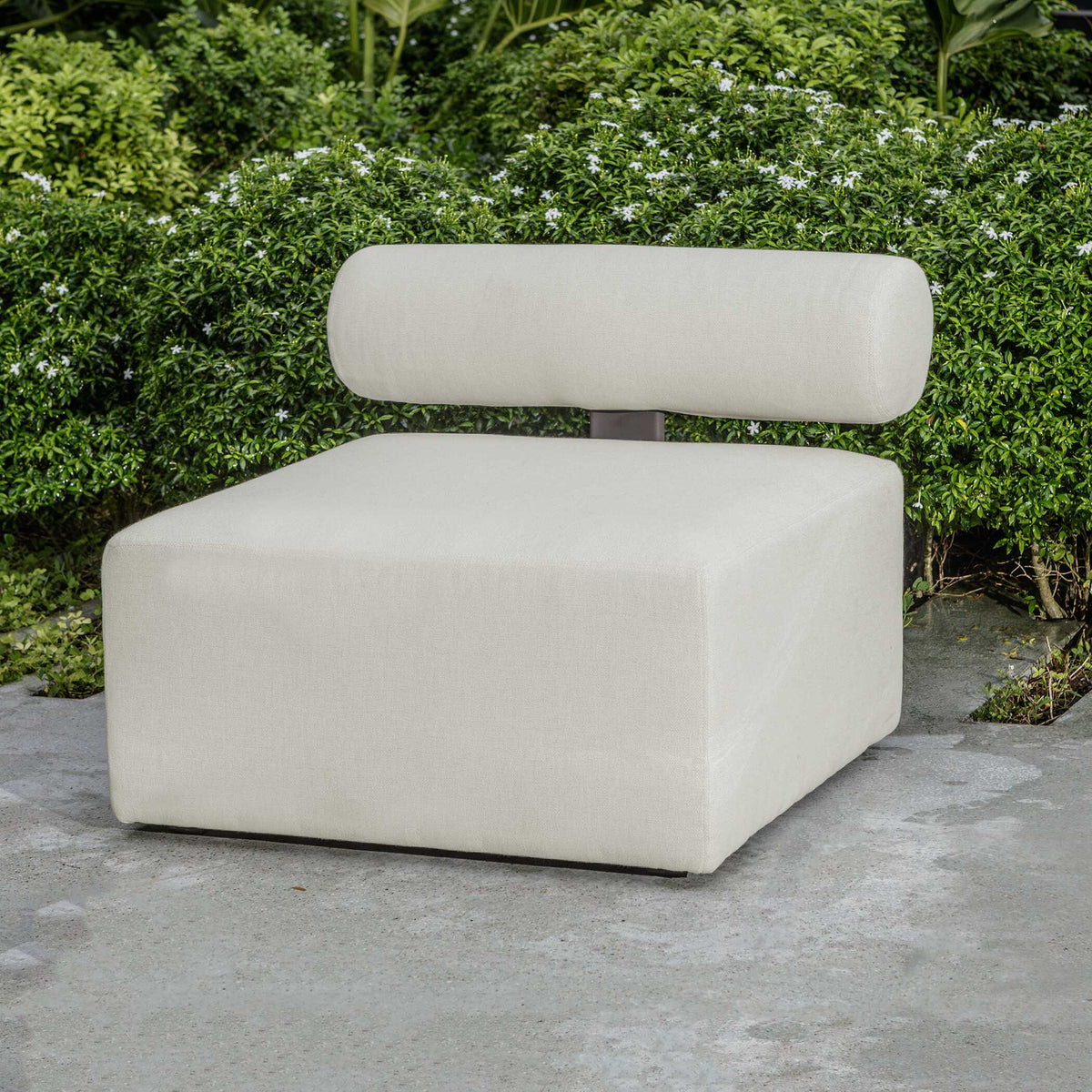 Bolster Back White Armless Outdoor Sofa