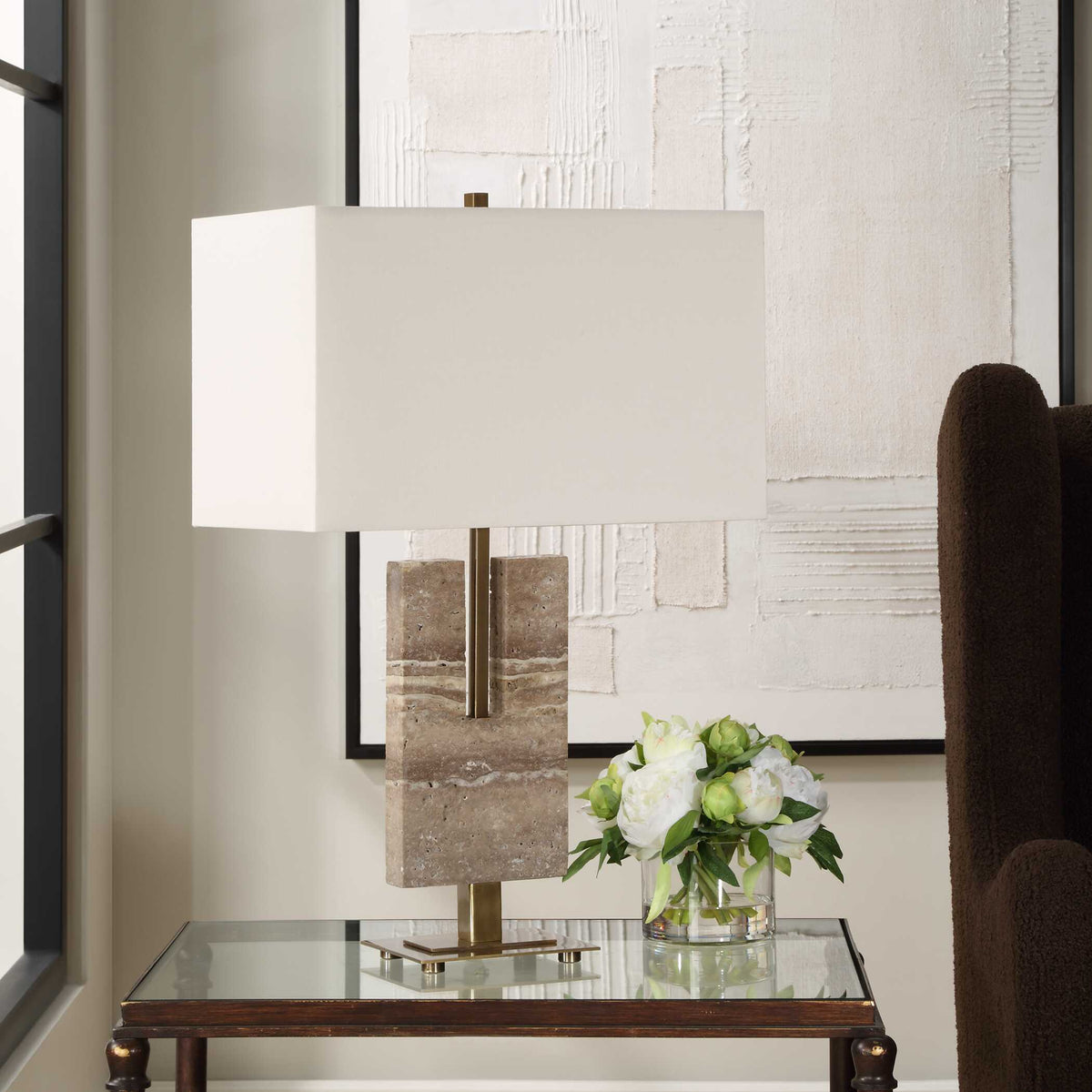 Turning Point Travertine Table Lamp