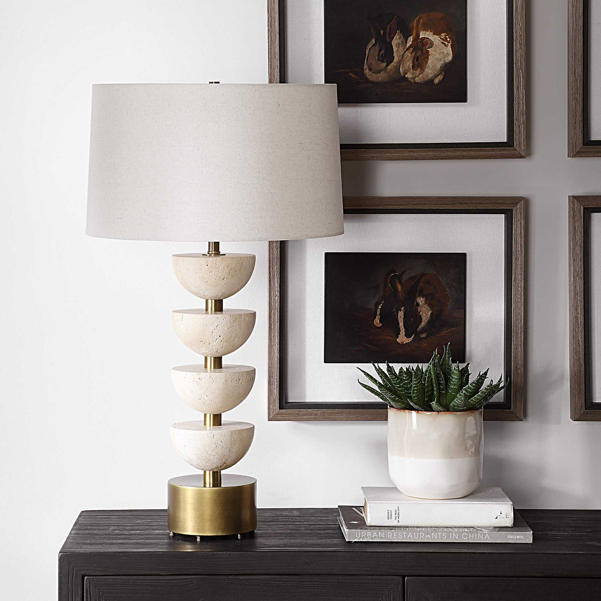 Hemisphere Travertine Table Lamp