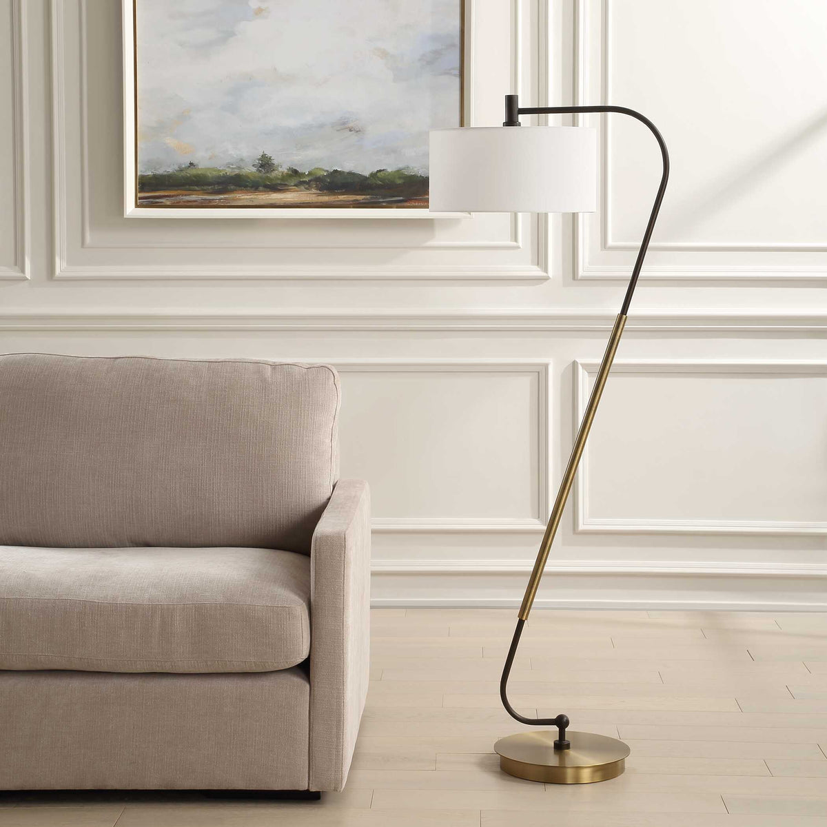 Irwin Curved Brass Floor Lamp