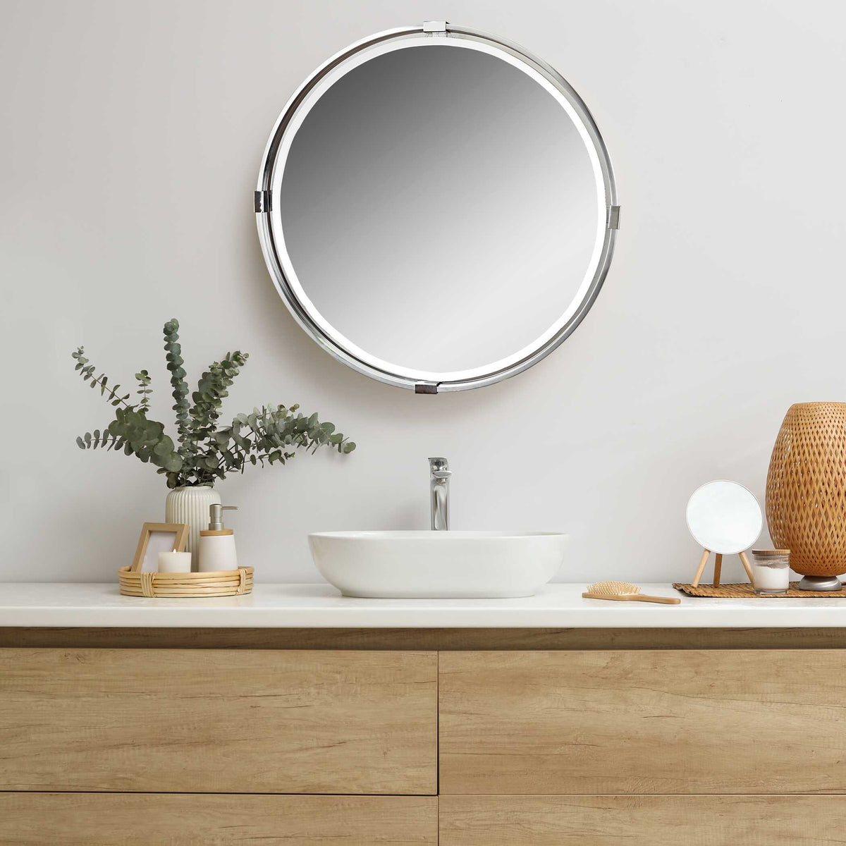 Tazlina Brushed Nickel Round Mirror