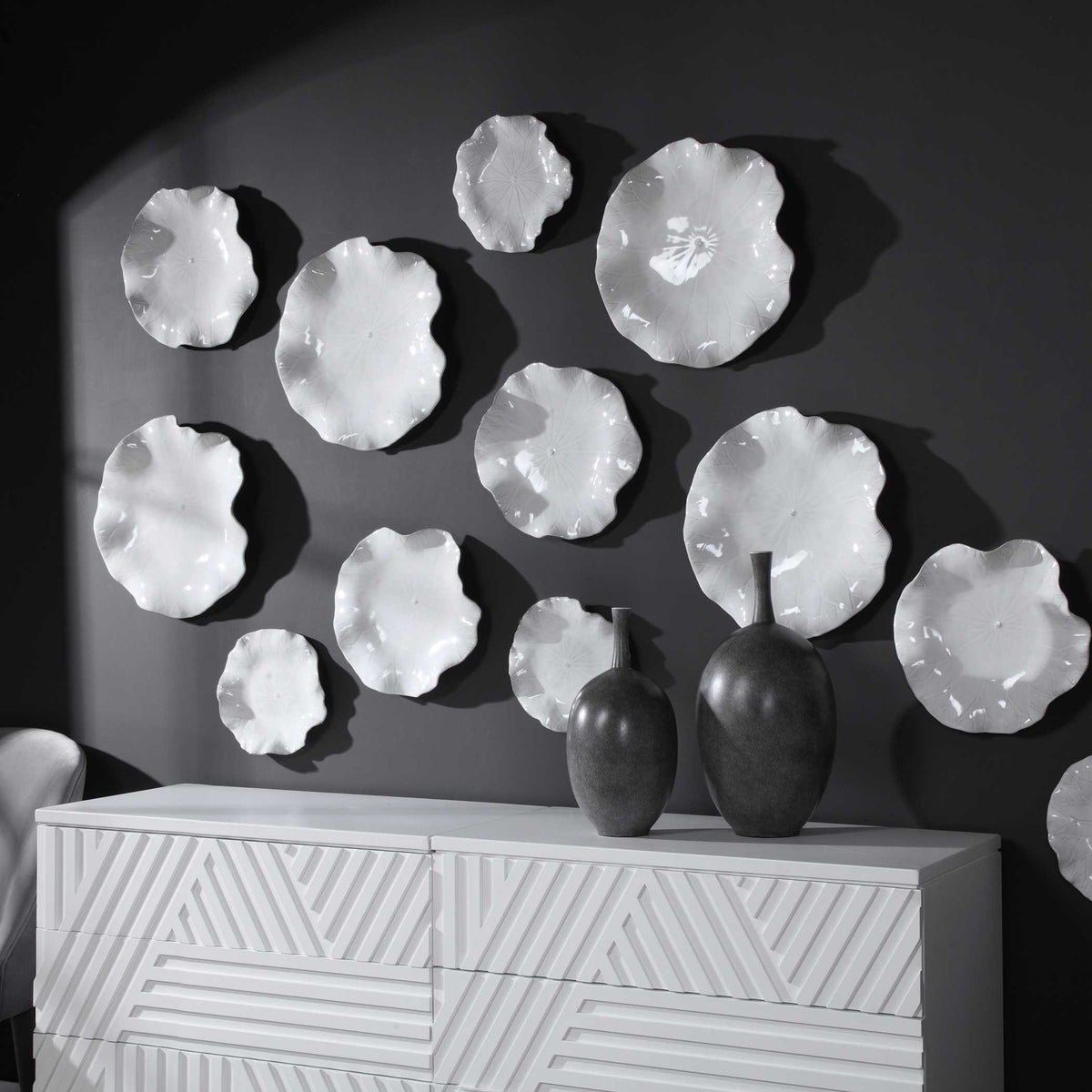 Abella Ceramic Wall Decor Set/3 White