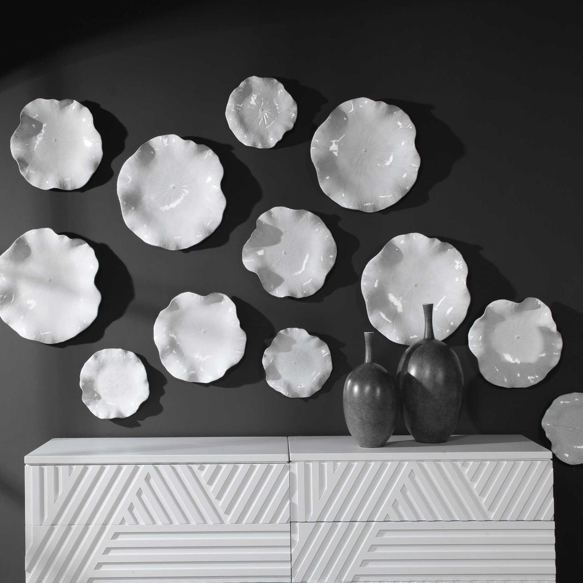Abella Ceramic Wall Decor Set/3 White