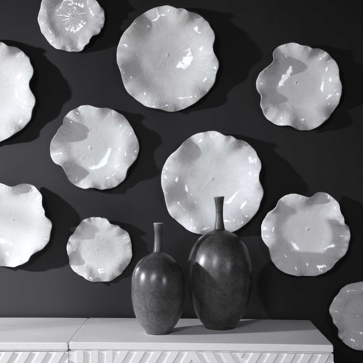 Abella Ceramic Wall Decor Set/3 White