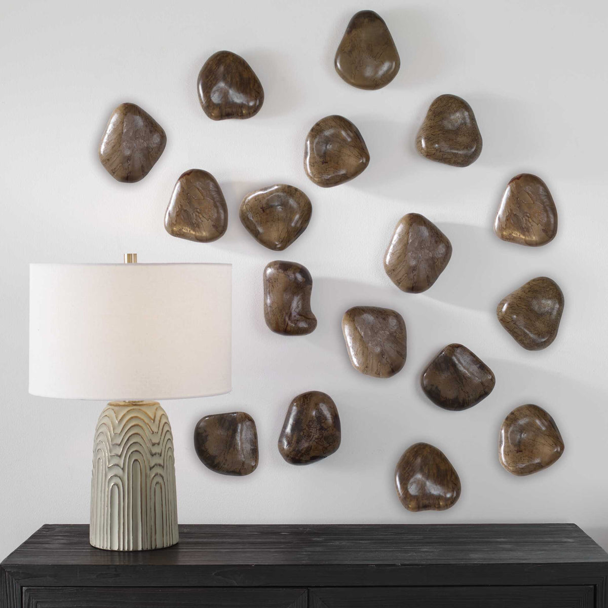 Pebbles Walnut Wood Wall Decor Set/9