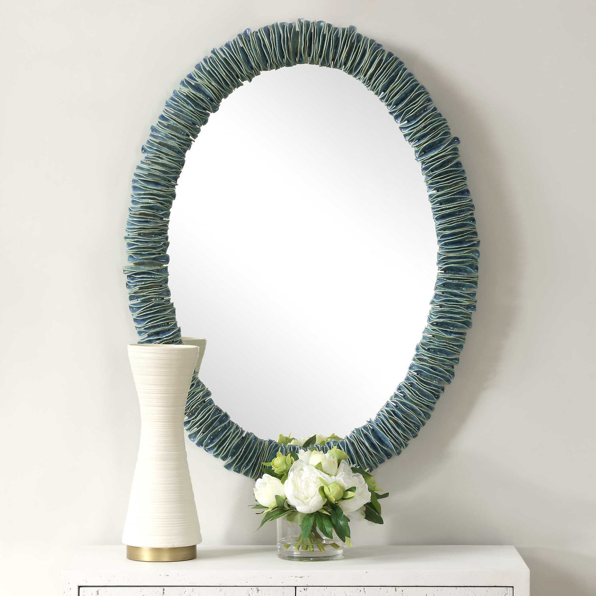 Bonaire Teal Blue Oval Mirror