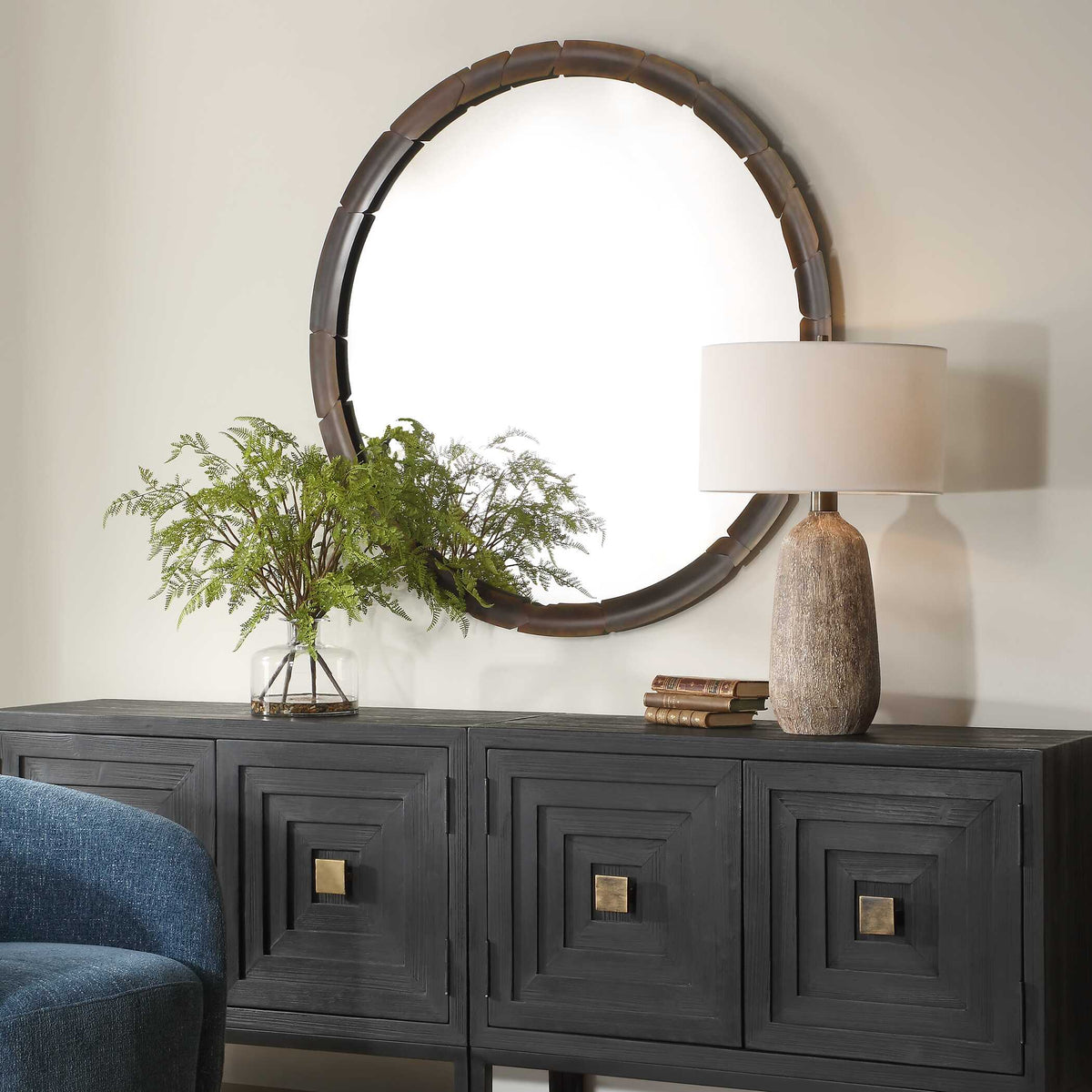 Auger Amber Glass Round Mirror