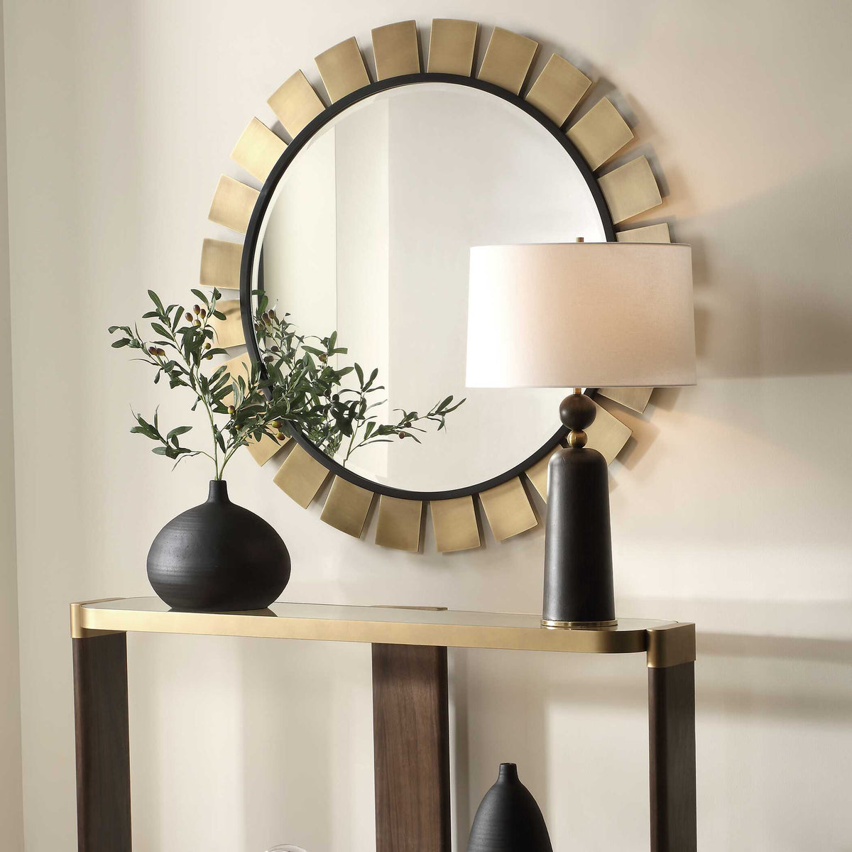 Toluca Round Brass Mirror