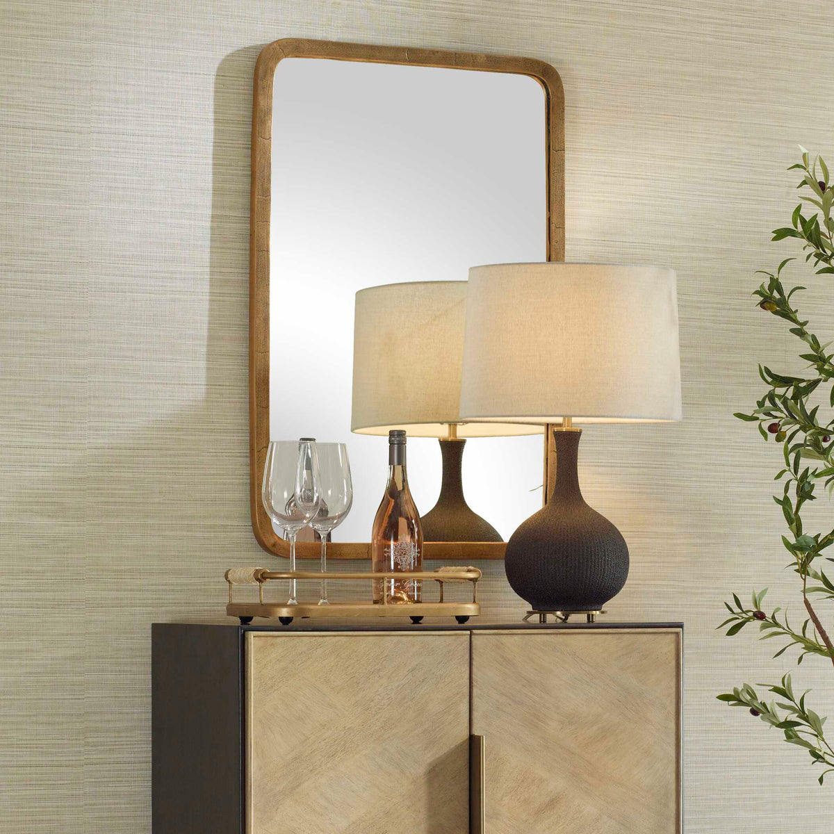 Vestry Antique Brass Mirror