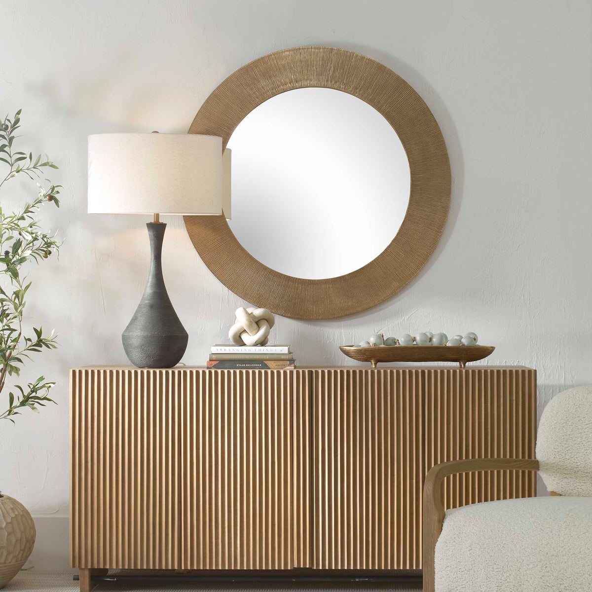Tano Antique Brass Round Mirror