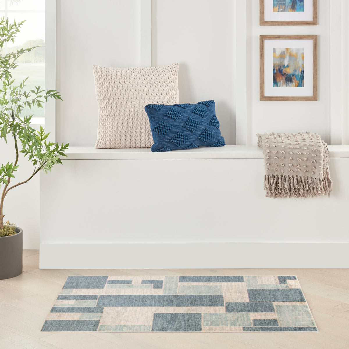 Astra Machine Washable ASW09 Blue Ivory Rug