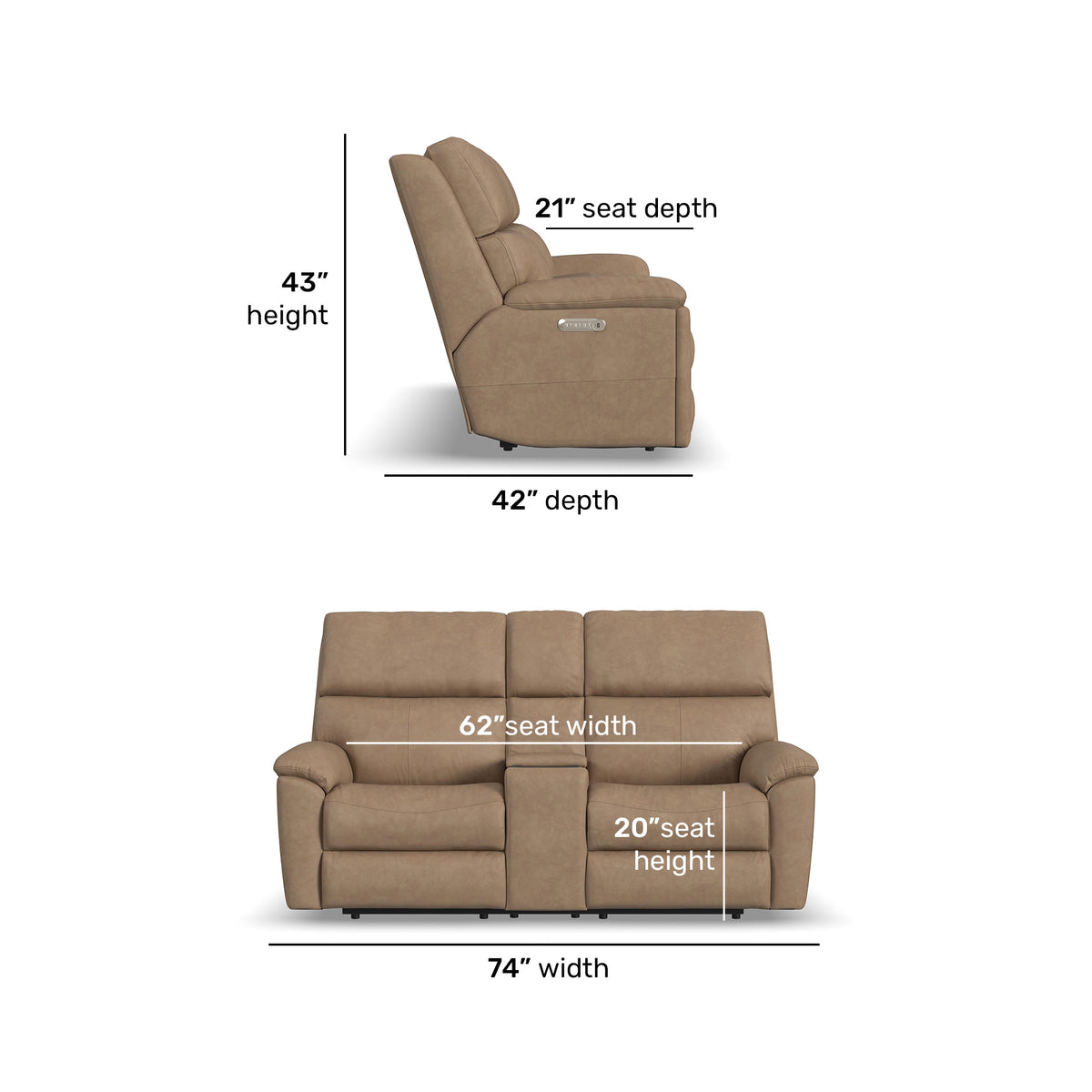 Porter Leather Power Reclining Loveseat with Console, Power Headrest, & Lumbar