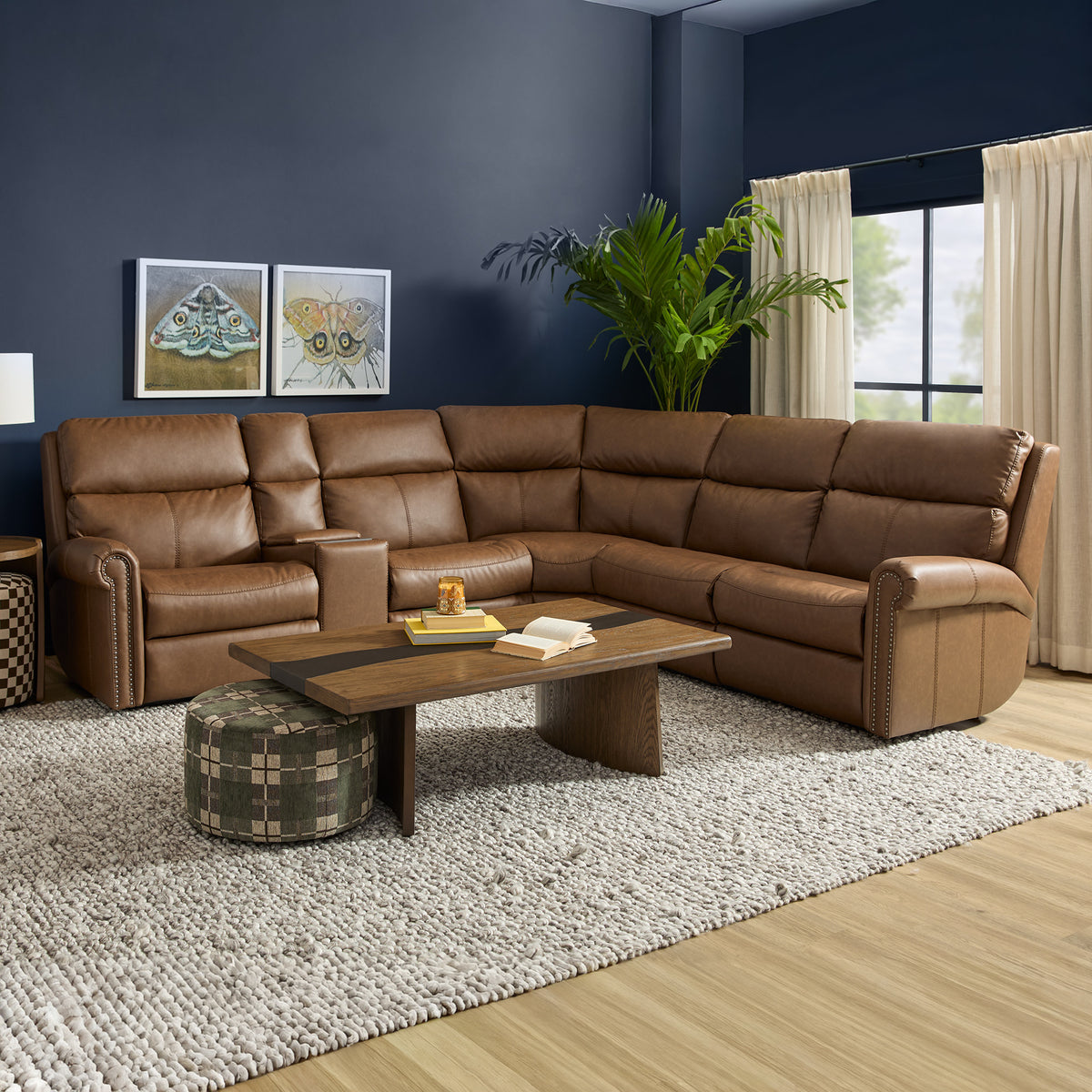 Bernard Leather Power Reclining Sectional w/ Power Headrest & Lumbar (B3871-SECTL)