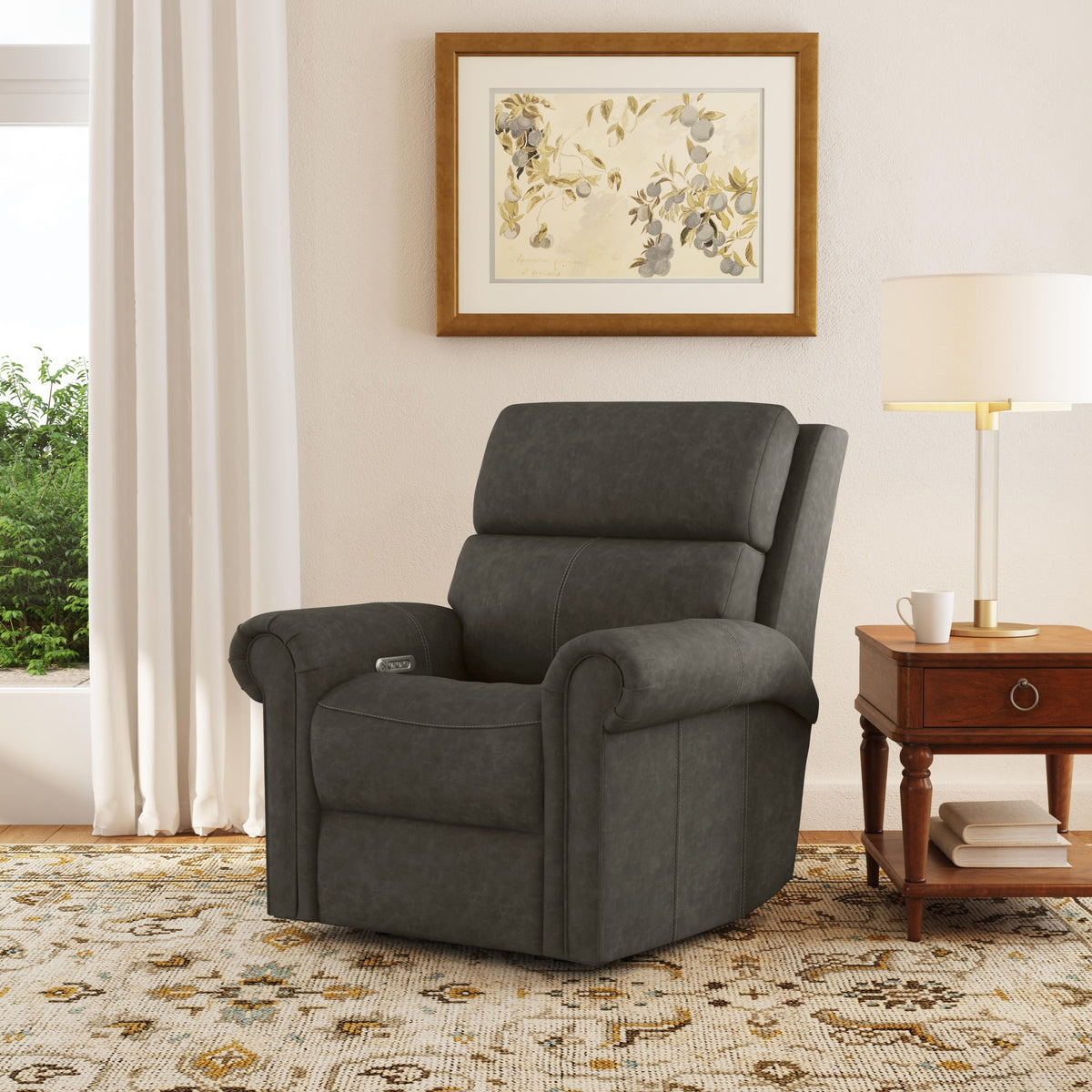 Bernard Leather Power Recliner with Power Headrest & Lumbar