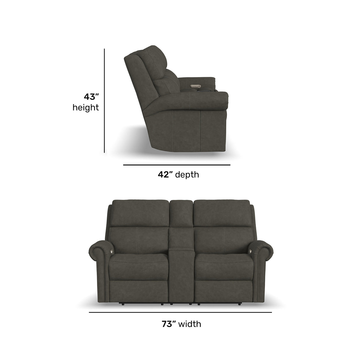 Bernard Leather Power Reclining Loveseat with Console, Power Headrests & Lumbar