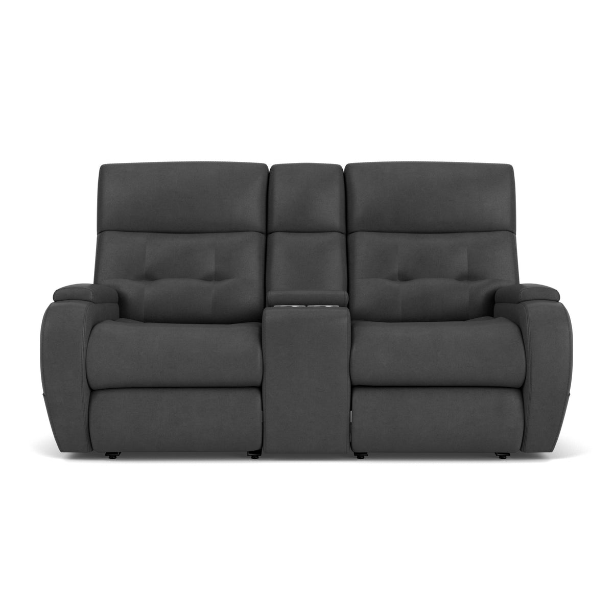 Strait Leather Power Reclining Loveseat with Console & Power Headrests