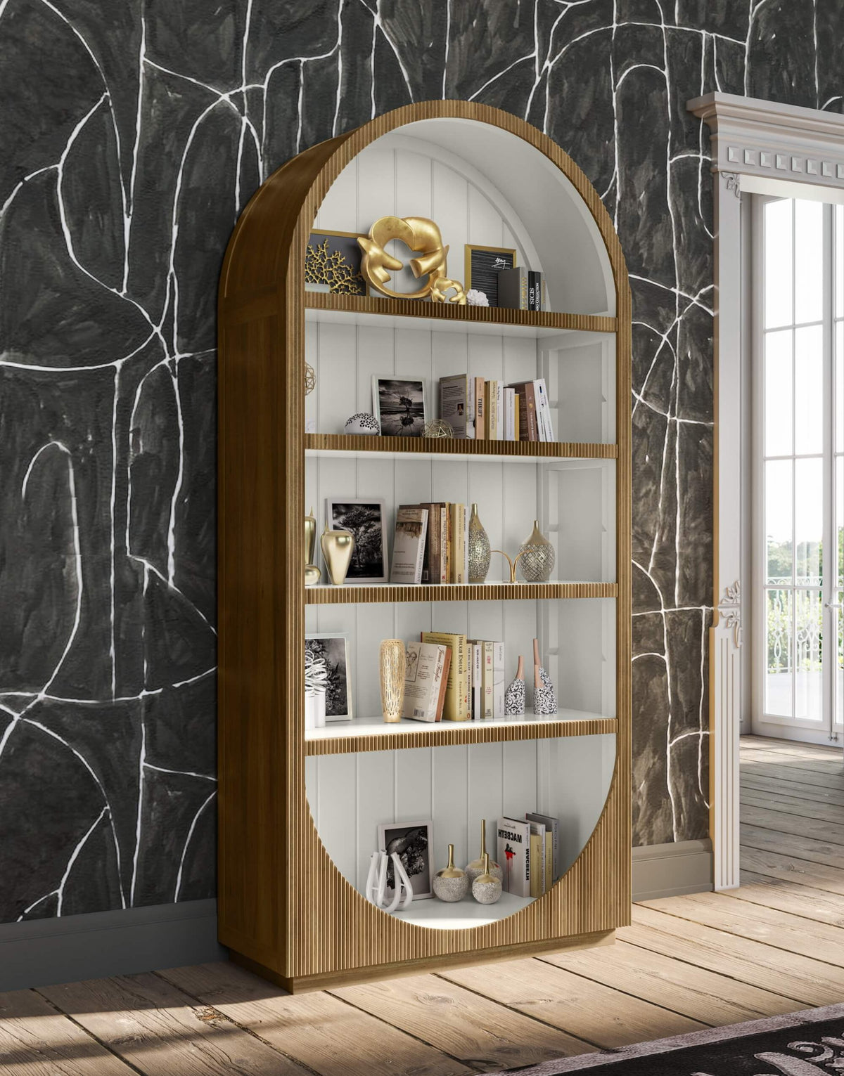 Bilbao Bookcase in Antique French Oak w/ True White Interior