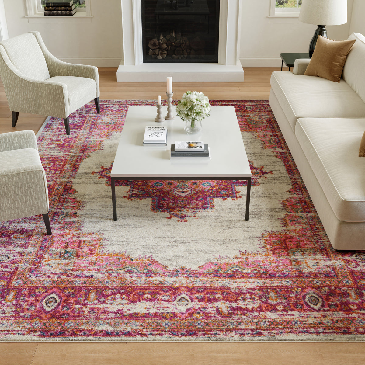Passion PSN03 Ivory Fuchsia Rug