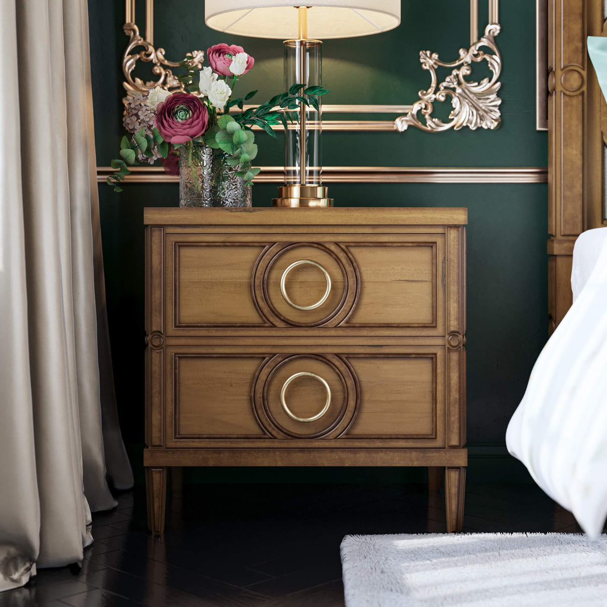 Chalfont 2 Drawer Bedside Table in Antique French Oak