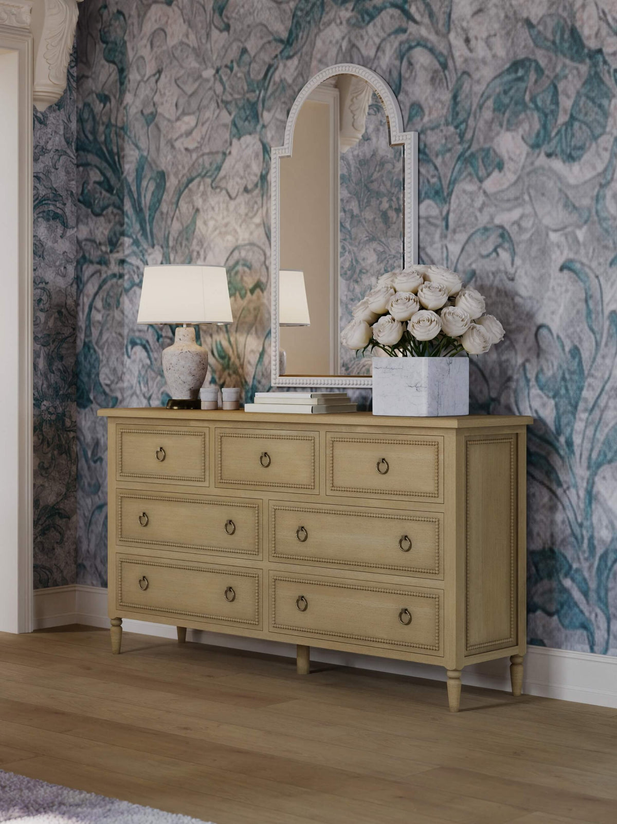 Cholet Curved Mirror in Architectural White