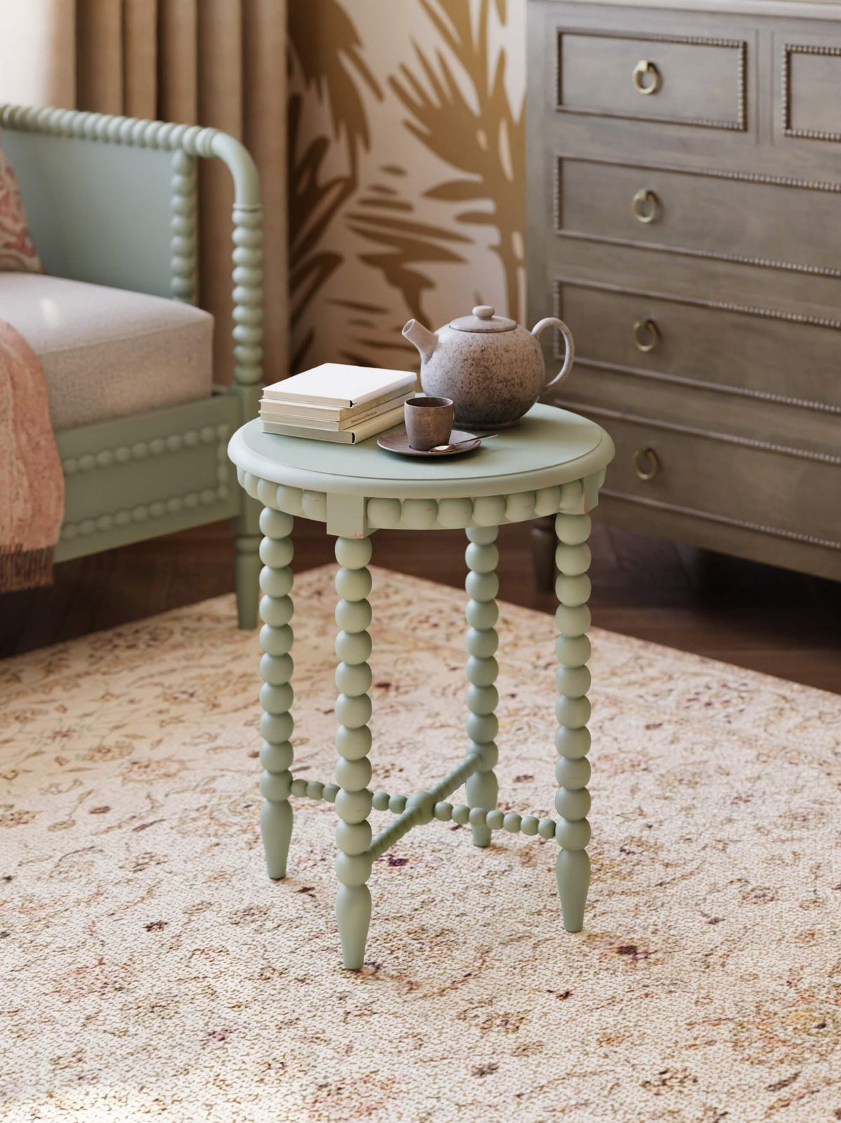 Cholet Round End Table in Vintage Fennel Green