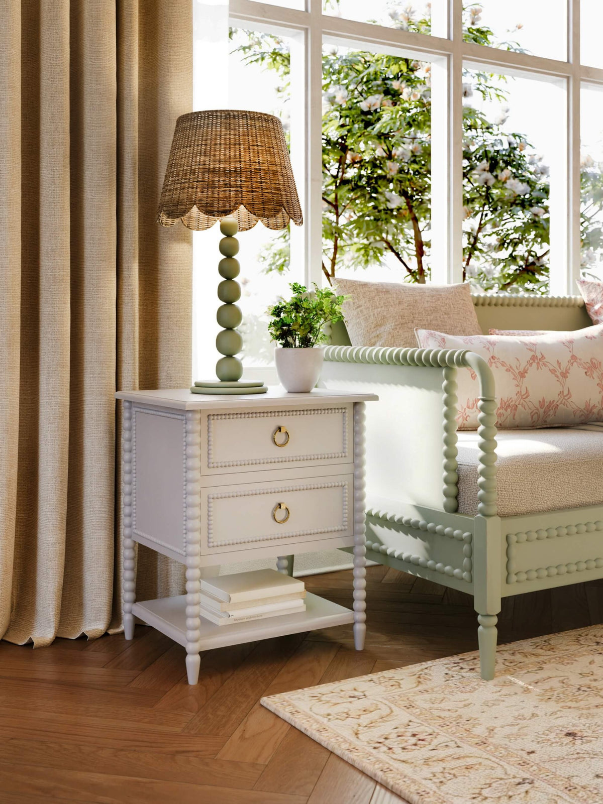 Cholet 2 Drawer Bedside Table w/ Shelf in Architectural White