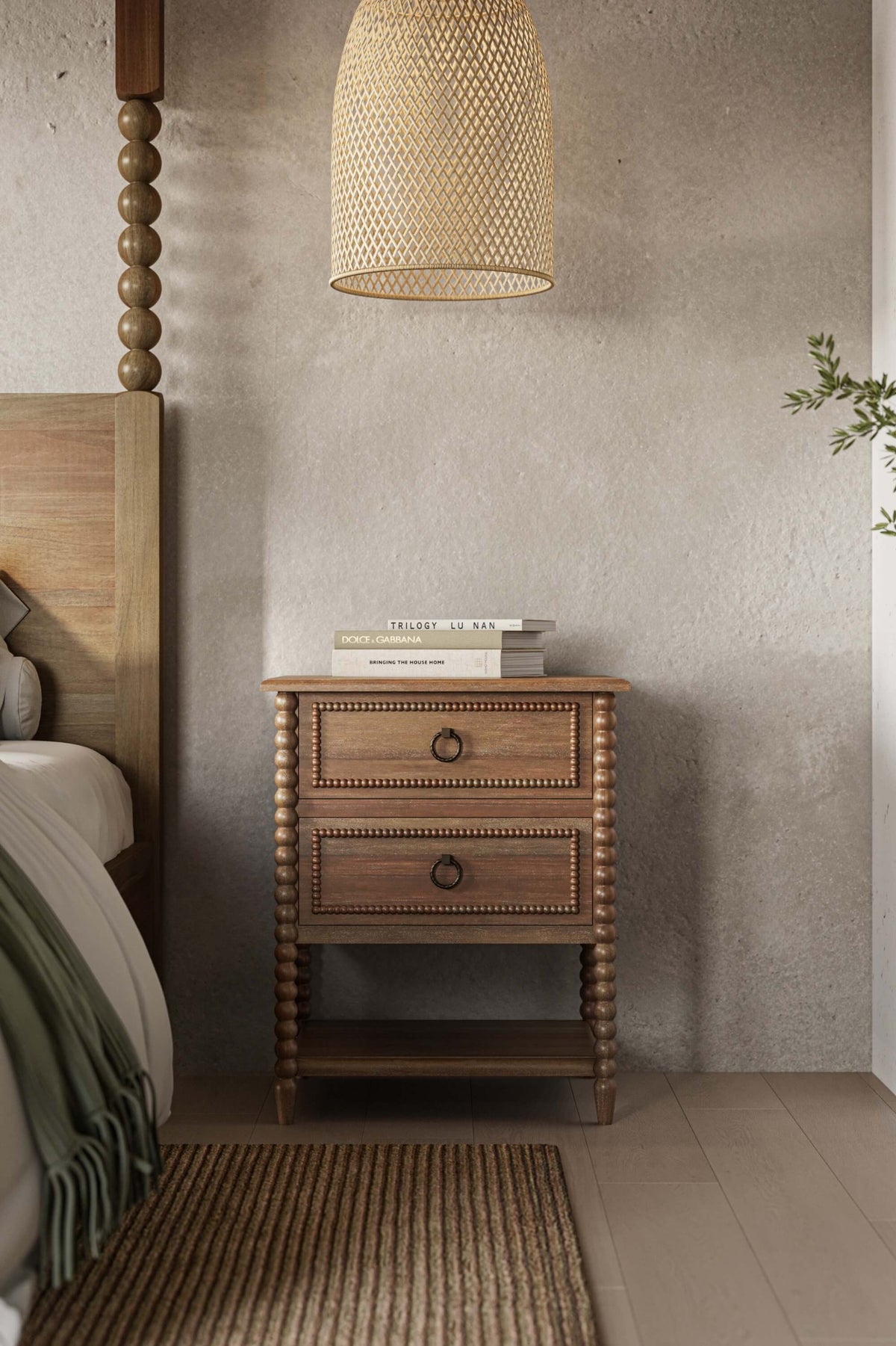 Cholet 2 Drawer Bedside Table w/ Shelf in Straw Wash