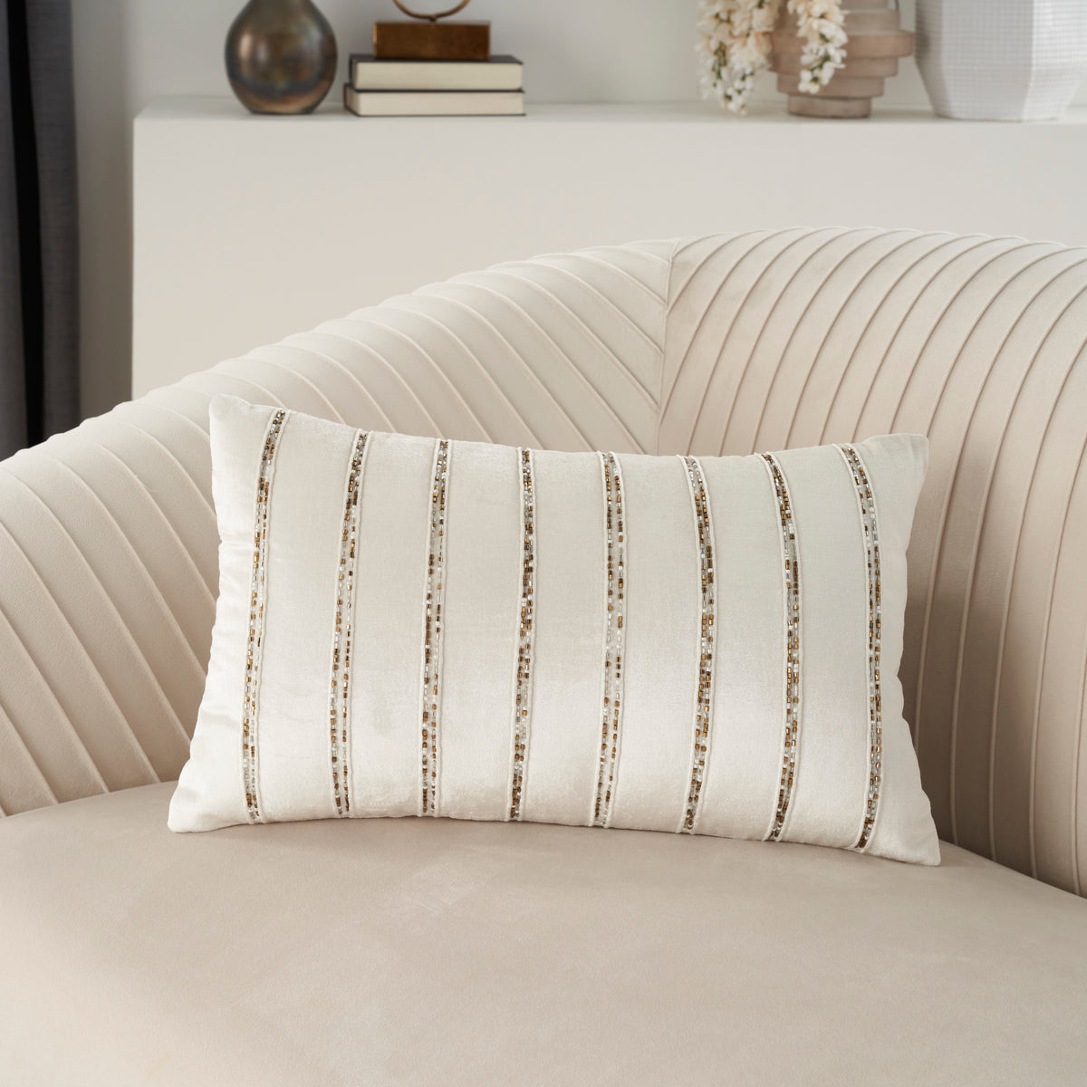 Sofia AZ217 Ivory 12" x 21" Throw Pillows