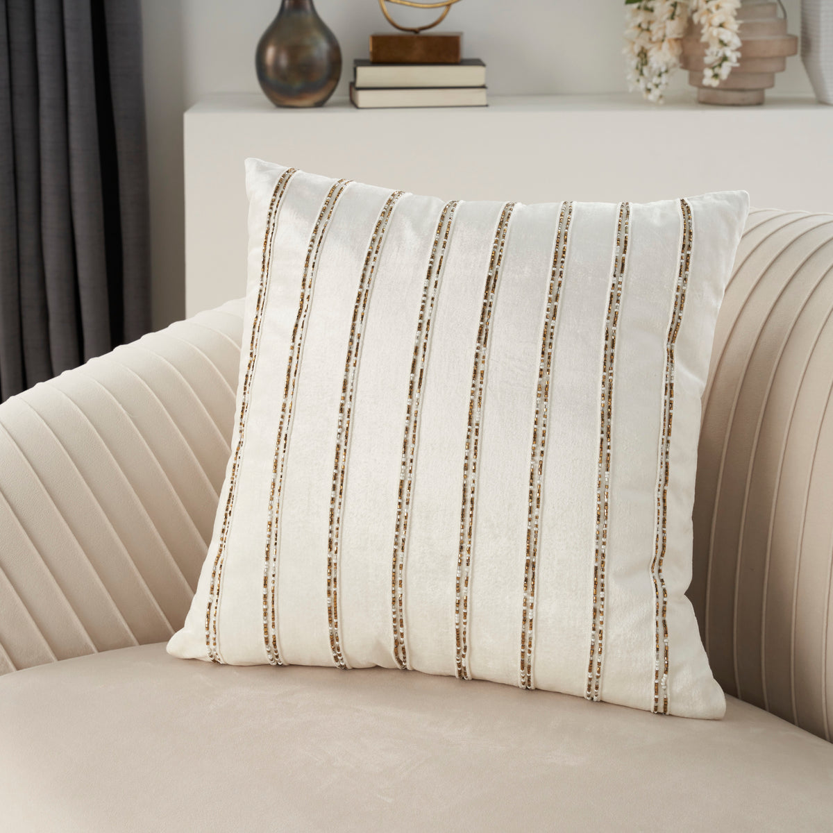 Sofia AZ217 Ivory 20" x 20" Throw Pillows