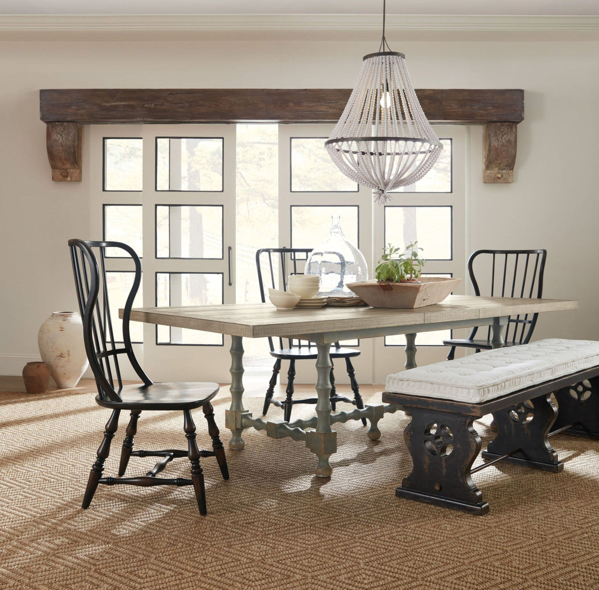 Ciao Bella 84in Trestle Table with 2-18in Leaves-Natural/Gray