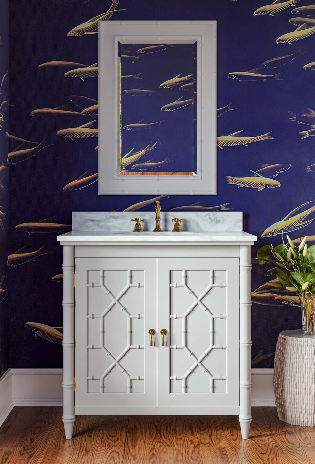 Grosvenor Single Vanity in True White w/ Sink & Marble Top