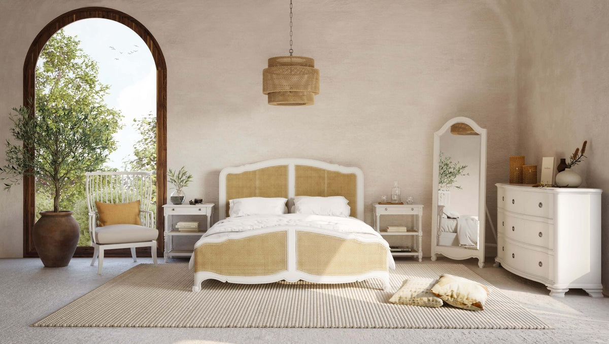 Covington Bed King in Architectural White w/ Rattan Natural