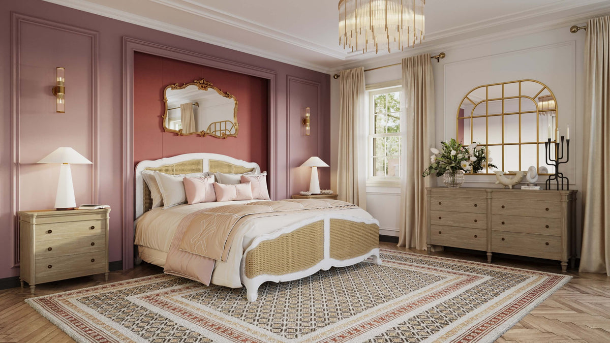 Covington Bed King in Architectural White w/ Rattan Natural