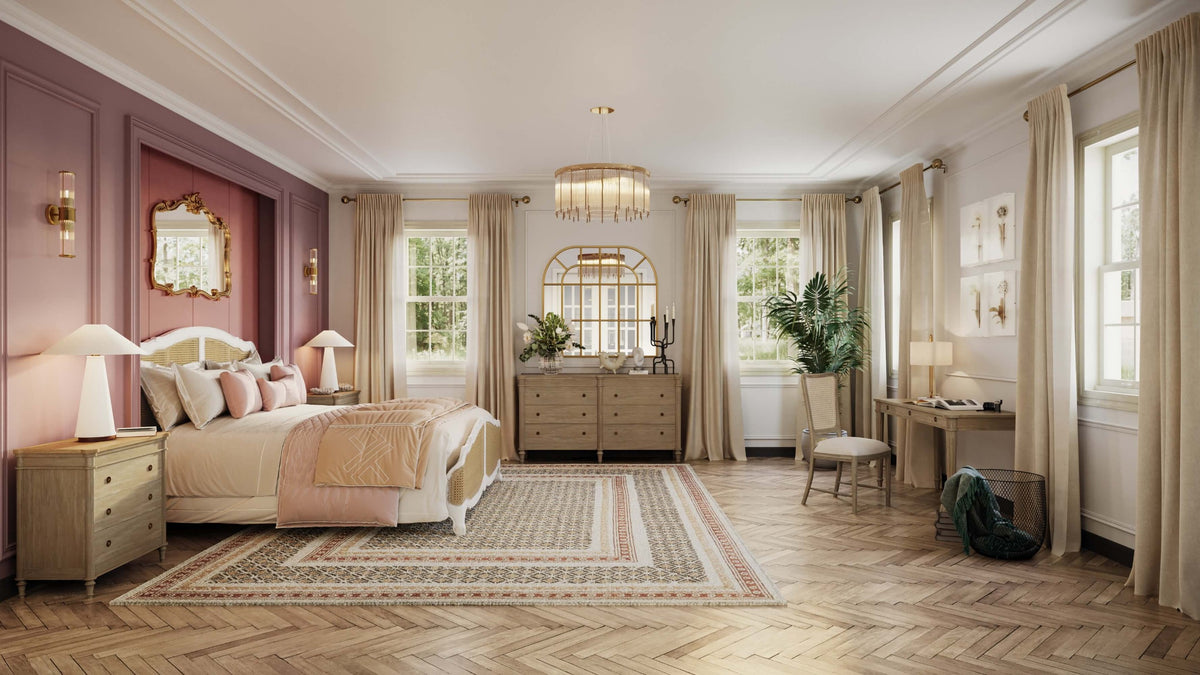 Covington Bed King in Architectural White w/ Rattan Natural