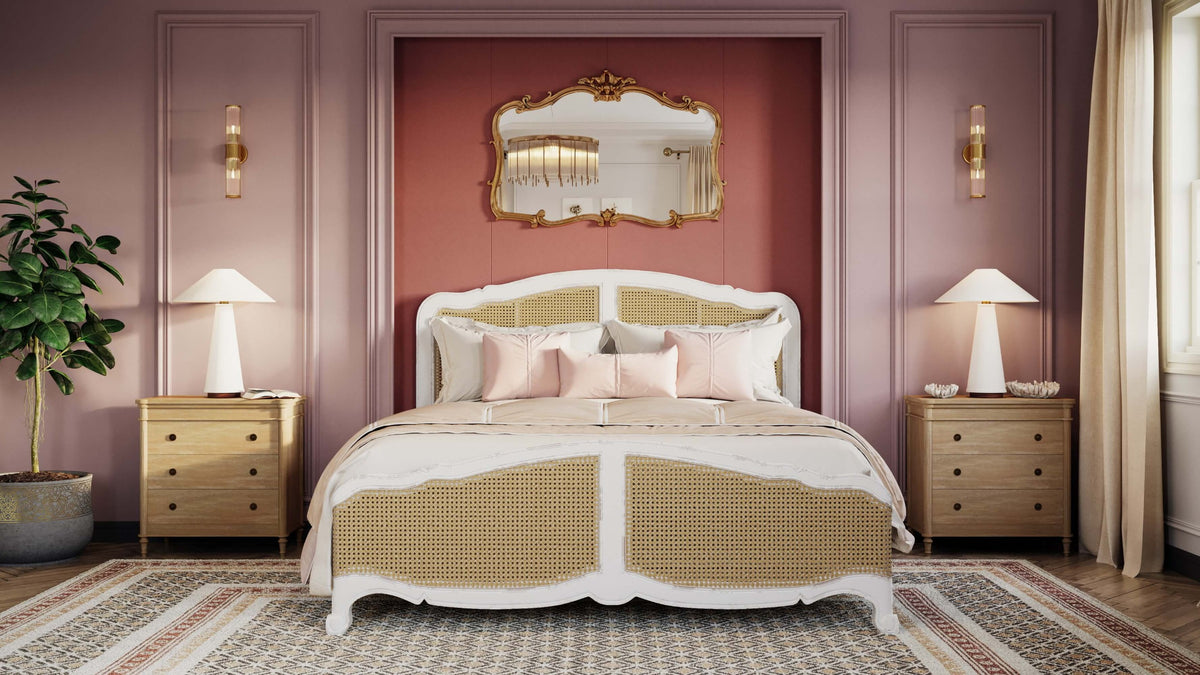 Covington Bed King in Architectural White w/ Rattan Natural