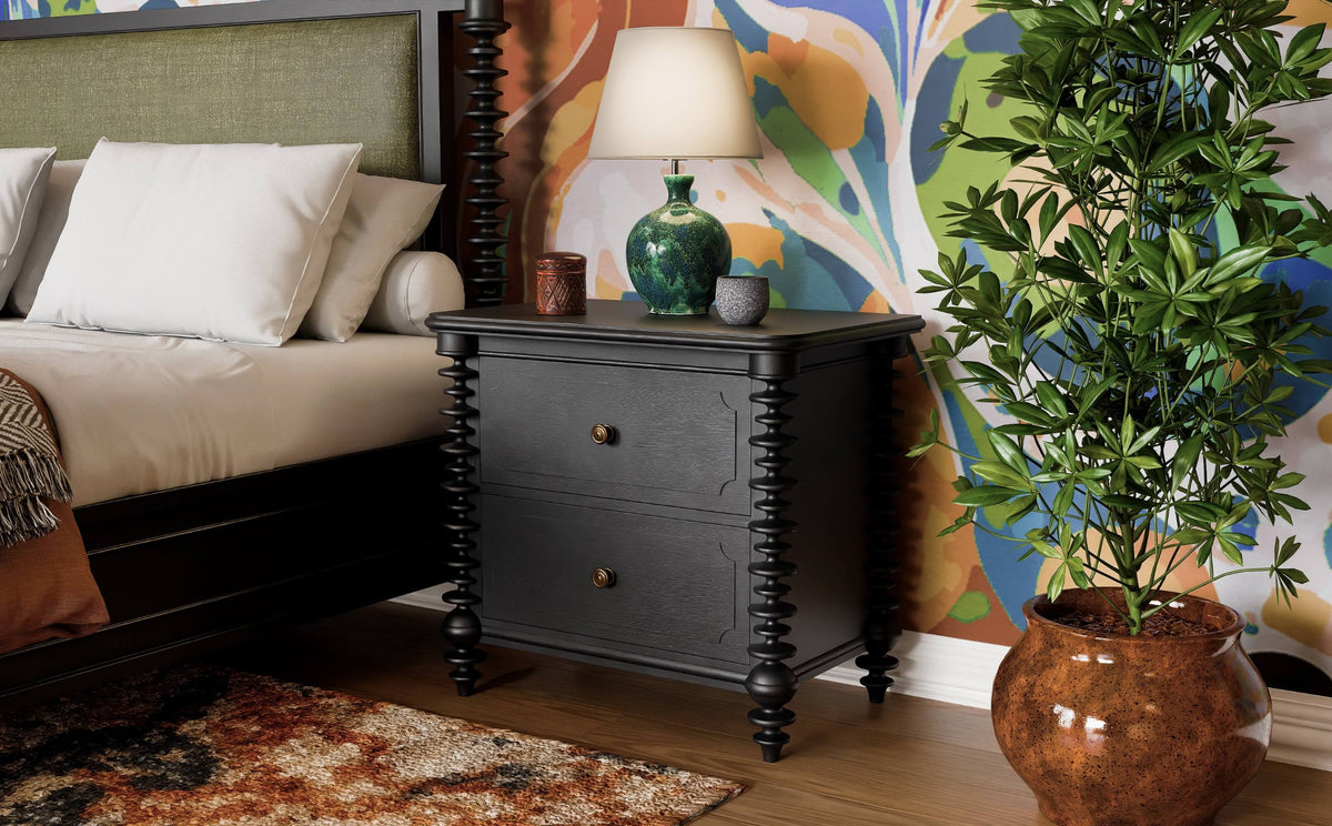 Milano 2 Drawer Bedside Table in Batavia Black