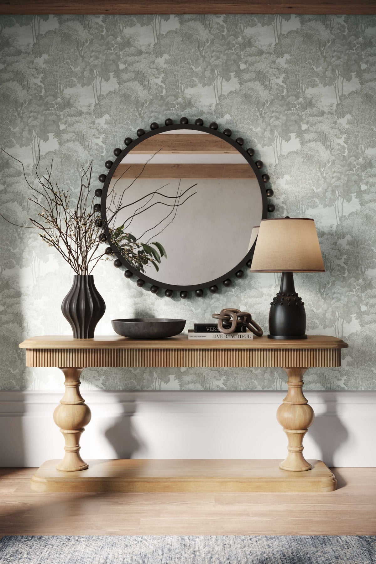 Kraton 2 Drawer Pedestal Console Table in Fruitwood