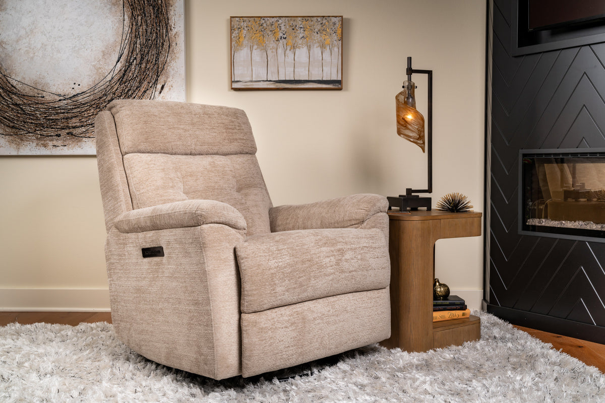 Sophisticated Fabric Perfect Match Power Swivel Gliding Recliner with Power Headrest & Lumbar