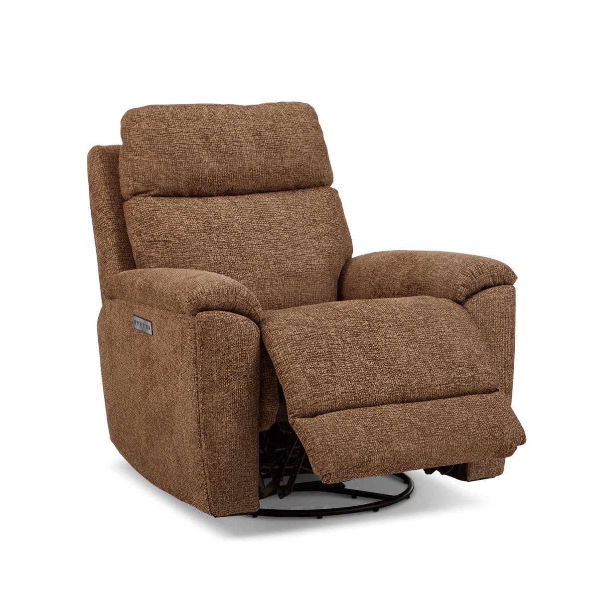 Refined Fabric Power Swivel Gliding Recliner with Power Headrest & Lumbar