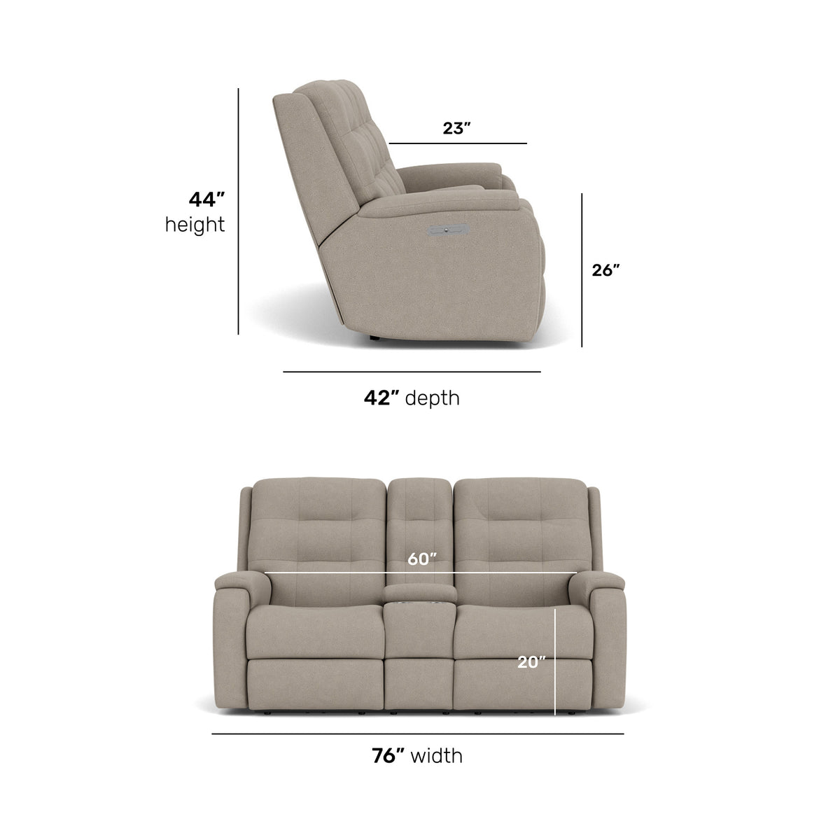Arlo Fabric Power Reclining Loveseat with Console & Power Headrests