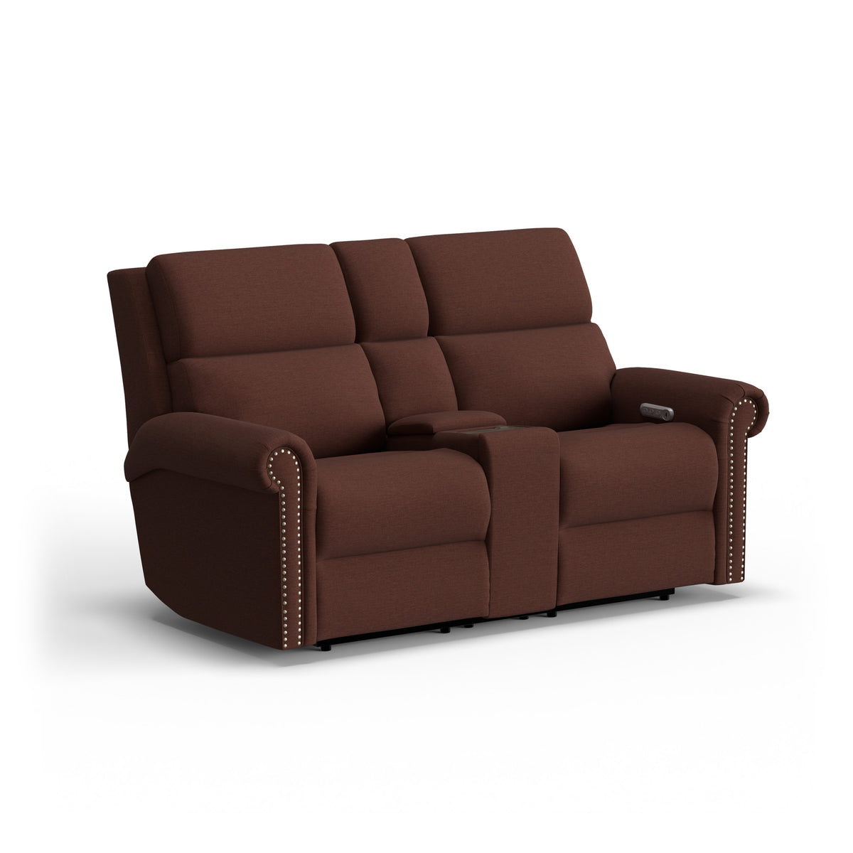 Bernard Fabric Power Reclining Loveseat with Console, Power Headrest, & Lumbar