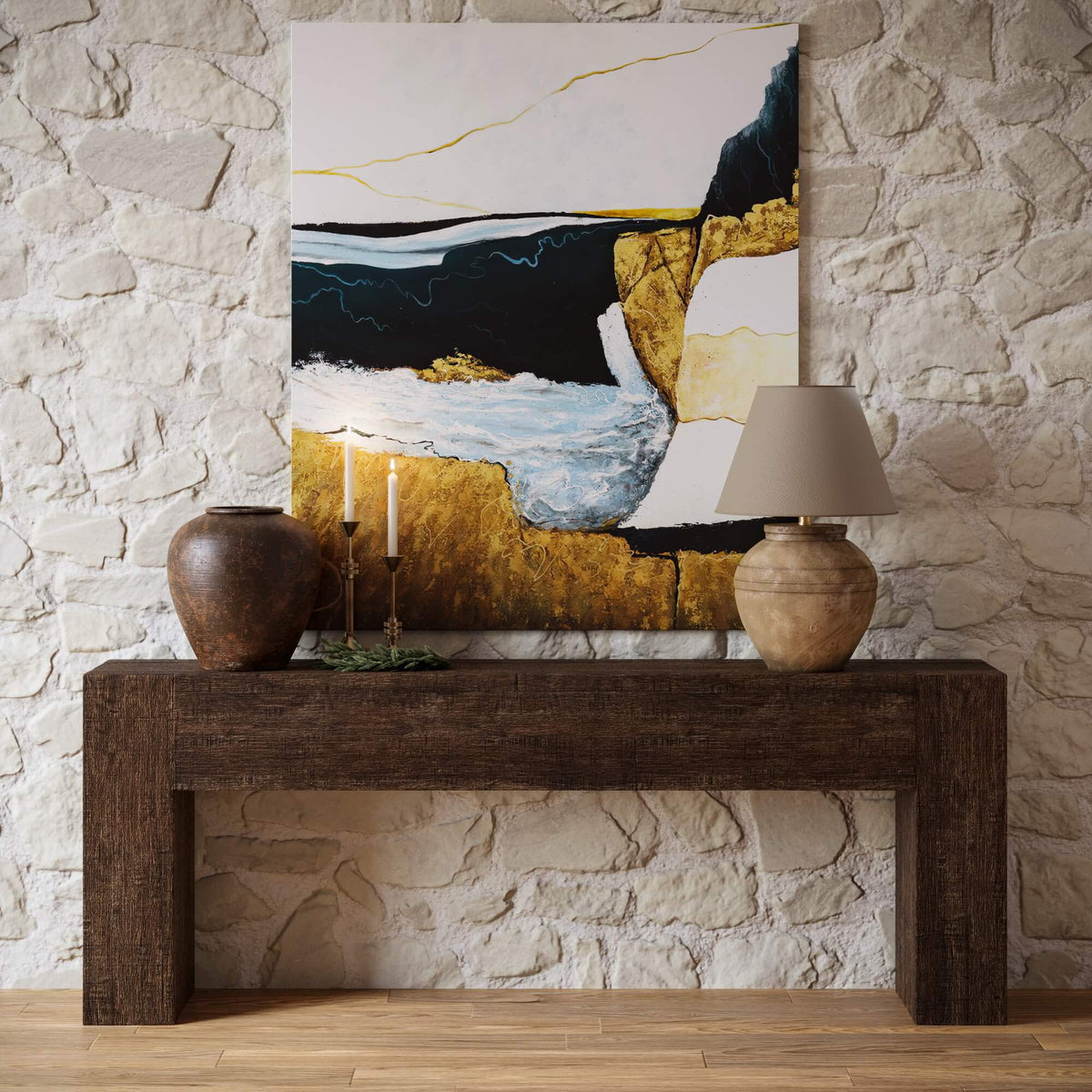 Tuscan Teak Console in Tuscan Brown w/ Weathered Teak Distress