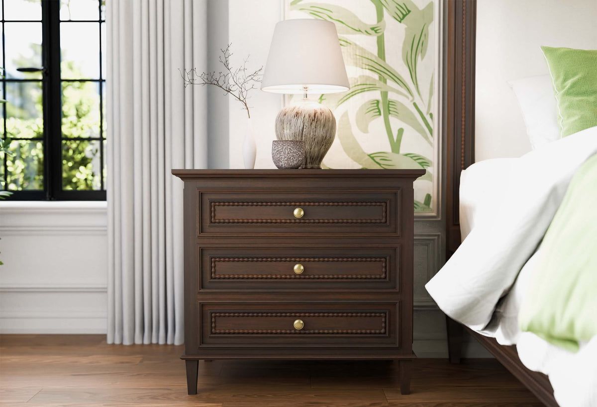 Vivienne 3 Drawer Bedside Large Table in Walnut