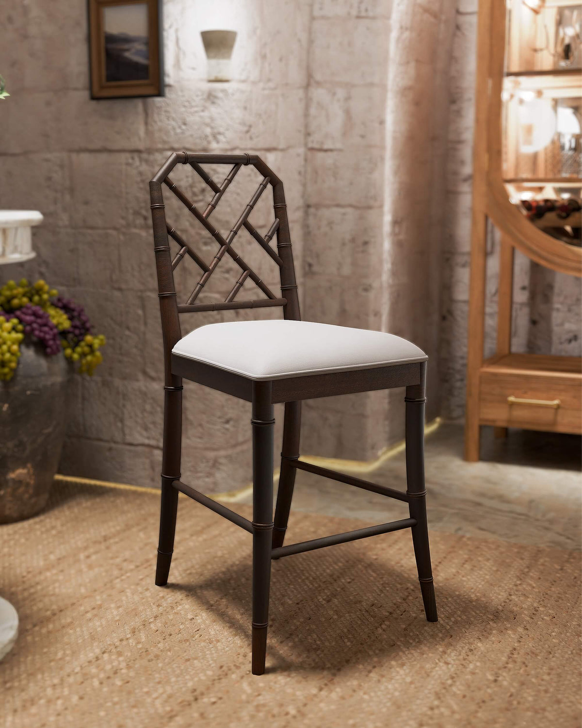 Martinique Counter Stool in Walnut w/ Arctic White Performance Fabric