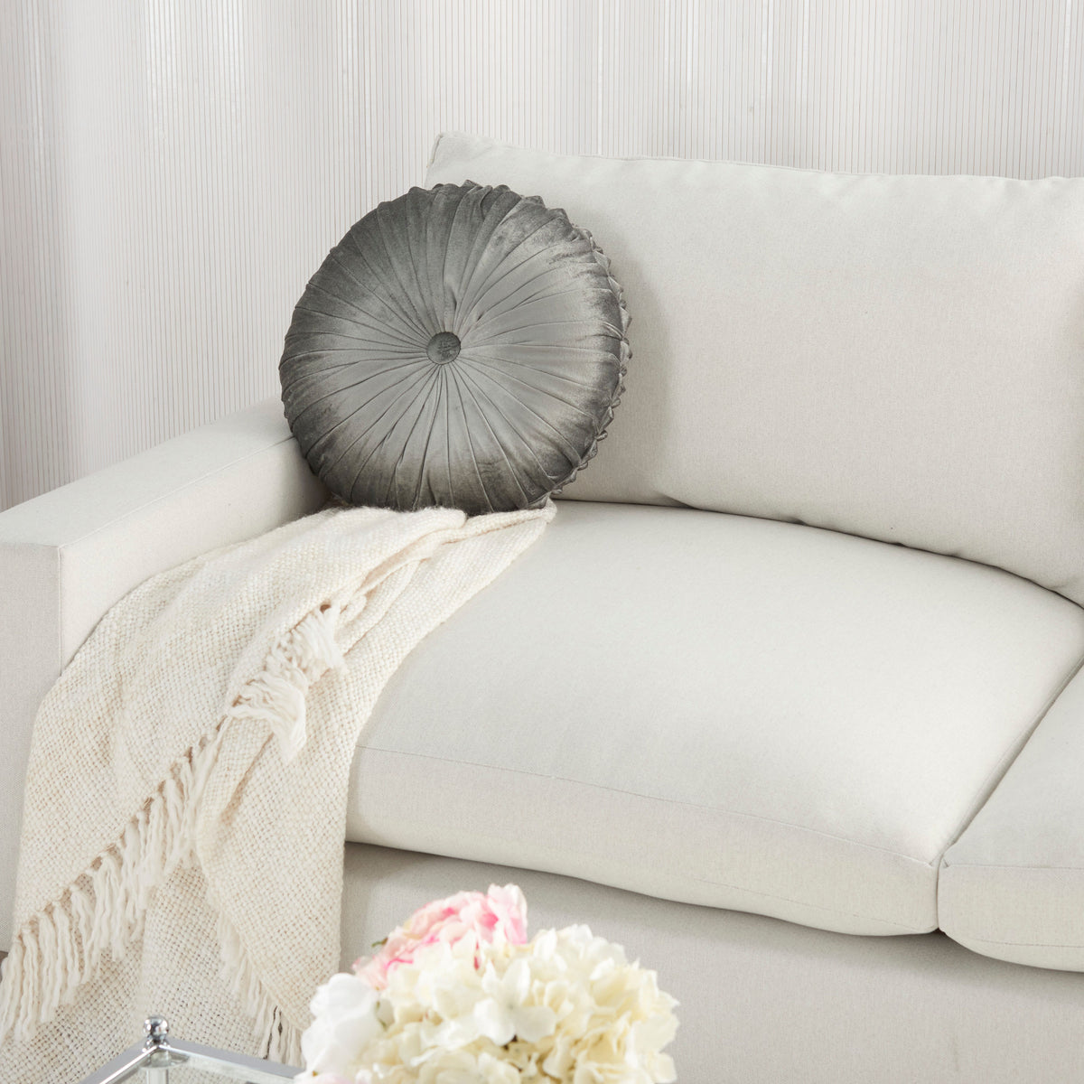 Sofia RC813 Charcoal 16" X 16" Round Throw Pillows