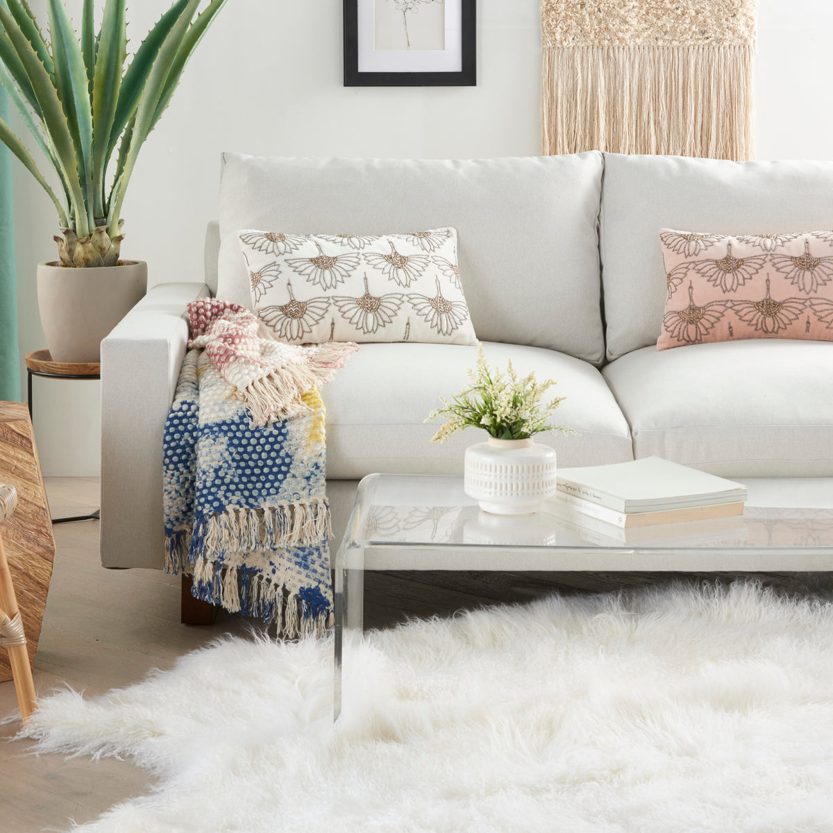 Sofia AZ534 Ivory 12" x 20" Throw Pillows