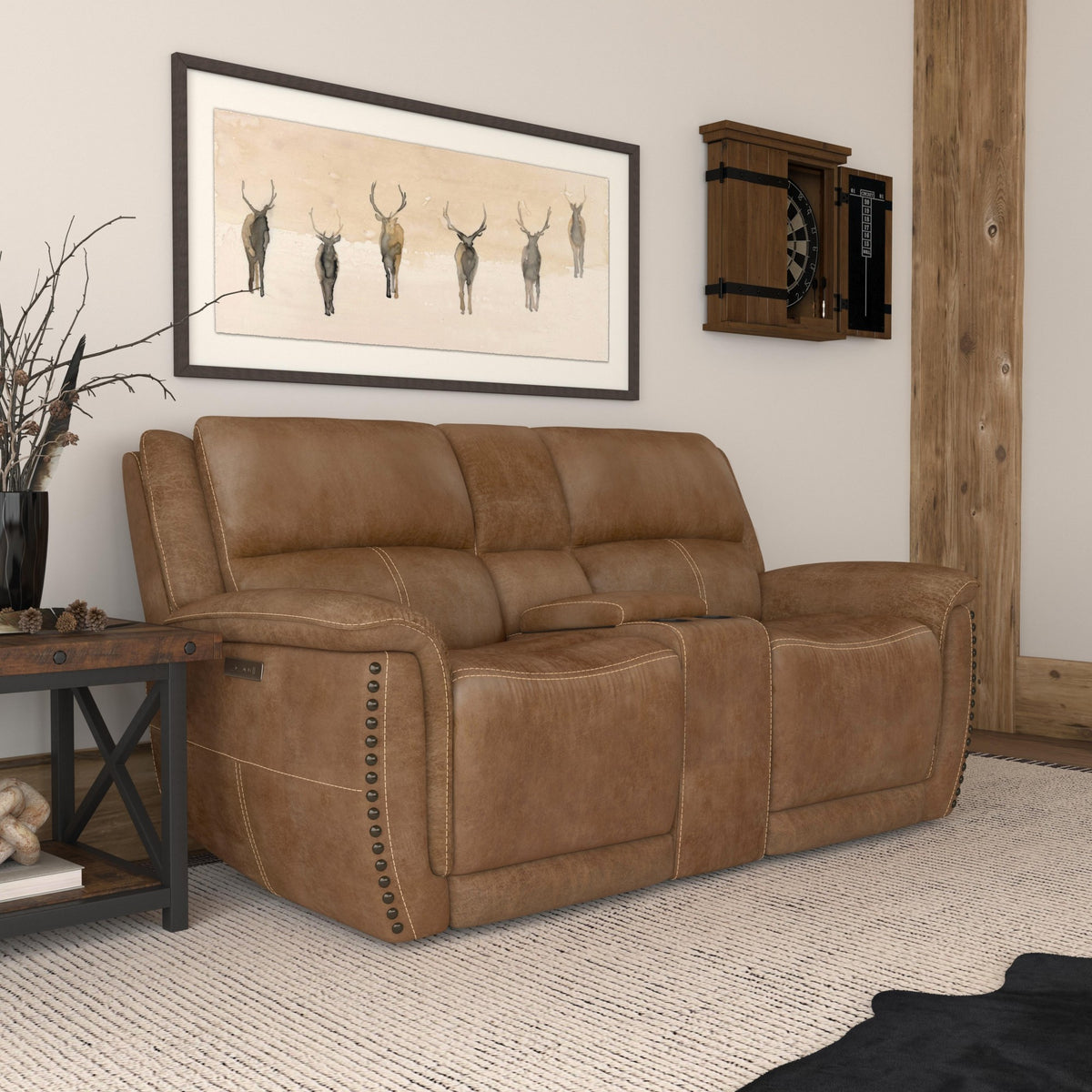 Beau Fabric Power Reclining Loveseat with Console & Power Headrests