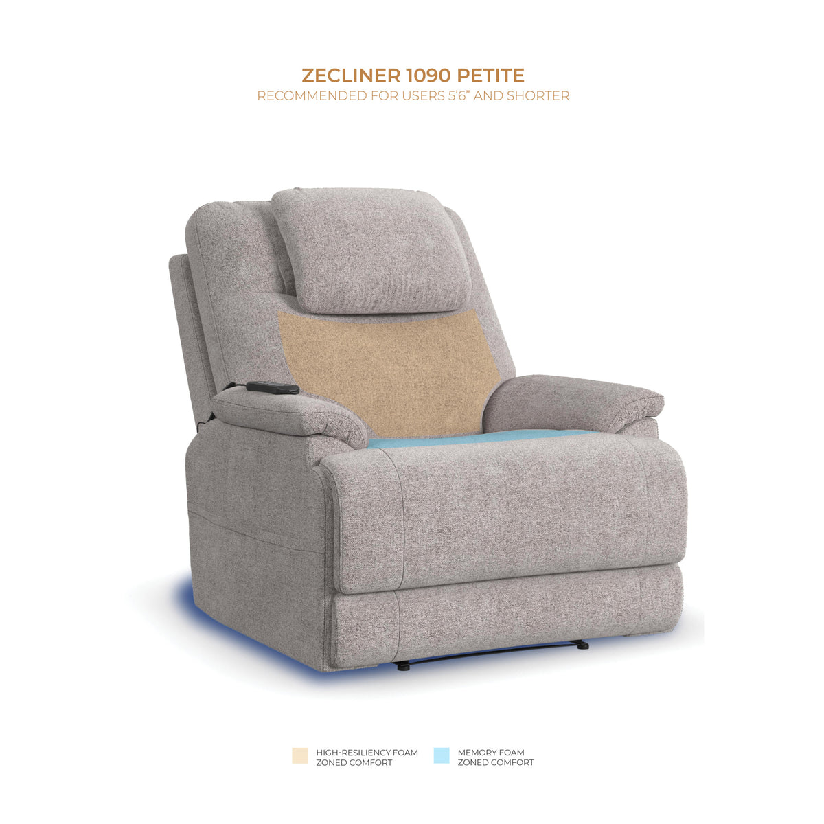 Zecliner Model 2 Petite Fabric Power Sleep Recliner with Power Headrest & Lumbar
