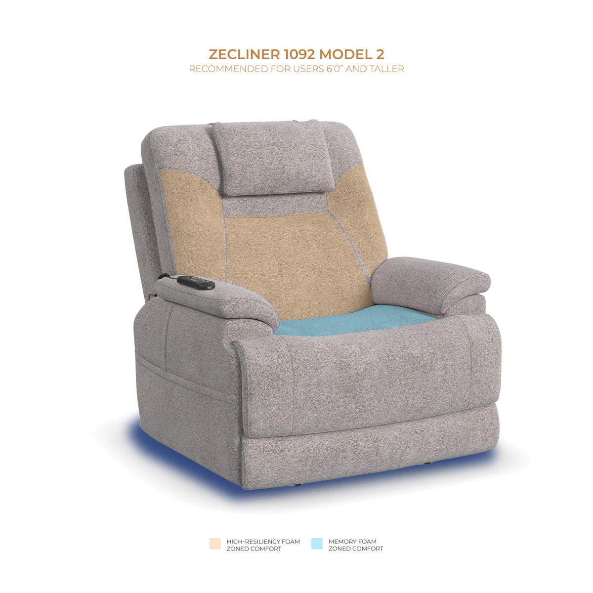 Zecliner Model 2 Fabric Power Lift Sleep Recliner with Power Headrest & Lumbar